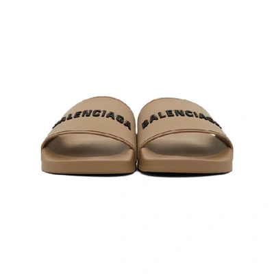 Shop Balenciaga Beige Logo Pool Slides In 9710 Beige