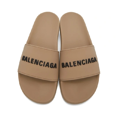 BALENCIAGA 驼色徽标拖鞋