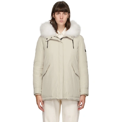 Shop Yves Salomon Beige Down Hooded Jacket In B2426 Mast