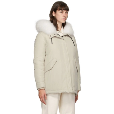 Shop Yves Salomon Beige Down Hooded Jacket In B2426 Mast