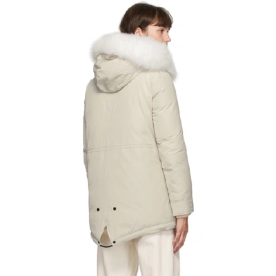 Shop Yves Salomon Beige Down Hooded Jacket In B2426 Mast