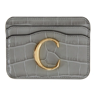 Shop Chloé Grey Croc ' C' Card Holder In 039 Stormyg