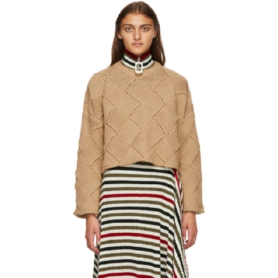 Shop Jw Anderson Tan Cropped Oversize Sweater In 640 Tan