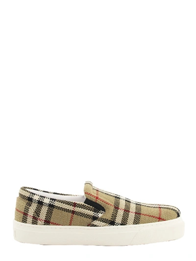 Shop Burberry Thompson Bio-based Sole Latticed Cotton Slip-on Sneakers In Archive Beige