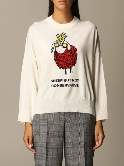 Shop Boutique Moschino Sweater Moschino Boutique Pullover In Virgin Wool With Sheep In Yellow Cream