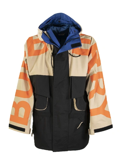 Shop Burberry Parkhurst Logo Print Colour Block Technical Twill Jacket In Black