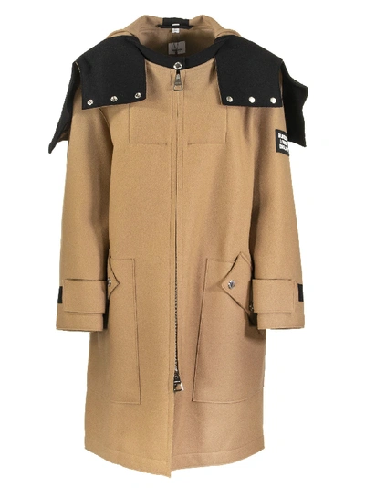 Shop Burberry Lisburn Logo Appliqué Technical Wool Hooded Parka In Camel