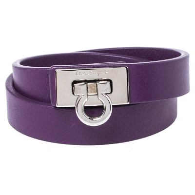 Pre-owned Ferragamo Purple Leather Gancini Lock Double Wrap Bracelet