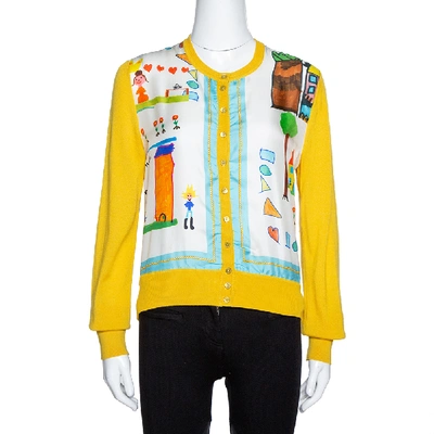 Pre-owned Dolce & Gabbana Yellow Printed Silk & Cashmere Knit Cardigan M