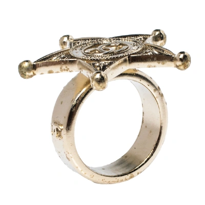 Pre-owned Chanel Gold Tone Paris-dallas Sheriff's Star Ring Size Eu 56