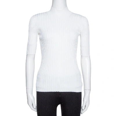 Pre-owned Diane Von Furstenberg White Rib Knit Fitted Top Xs