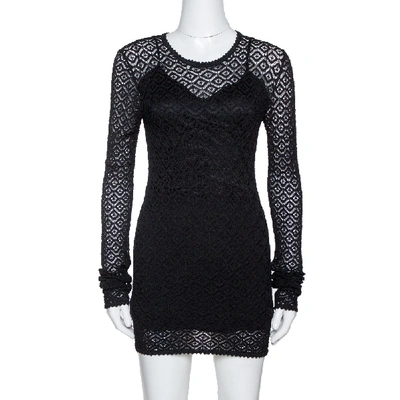 Pre-owned Dolce & Gabbana Black Crochet Knit Lace Mini Dress S