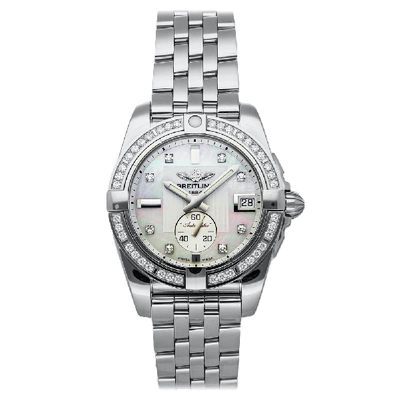 Pre-owned Breitling Mop Diamonds Stainless Steel Galactic A37330531a1a1 Women's Wristwatch 36 Mm In White