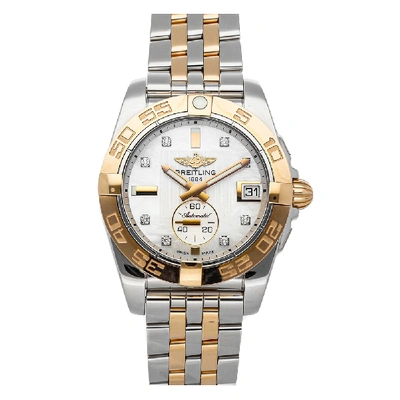 Pre-owned Breitling Mop Diamonds 18k Yellow Gold And Stainless Steel Galactic C37330121a2c1 Women's Wristwatch 36 Mm In White