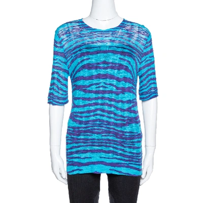 Pre-owned M Missoni Blue Animal Pattern Wool Blend Knit Top M