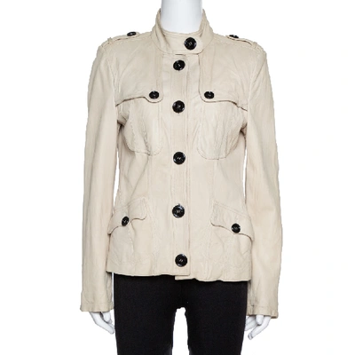 Pre-owned Burberry Beige Leather Button Front Jacket M