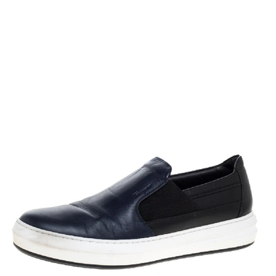 Pre-owned Ferragamo Navy Blue Leather Slip On Sneakers Size 38