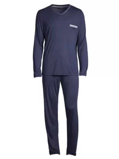 Shop Hom Relax 2-piece Jersey Pajamas In Navy