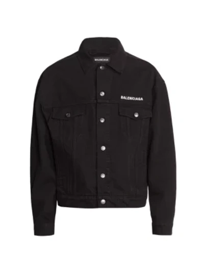 Shop Balenciaga Oversized Logo Jacket In Pitch Black