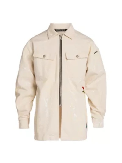 Shop Palm Angels Red Rose Work-wear Jacket In Off White
