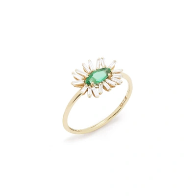 Shop Suzanne Kalan Emerald & Diamond Flower Ring In Yellow Gold / Emerald