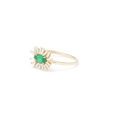 Shop Suzanne Kalan Emerald & Diamond Flower Ring In Yellow Gold / Emerald