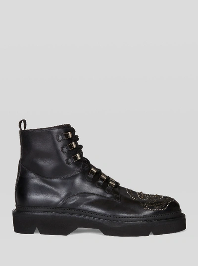 Shop Etro Leather Combat Boots With Embroidery And Studs In Black