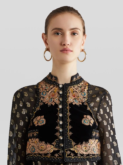 Shop Etro Embroidered Velvet Gilet In Black