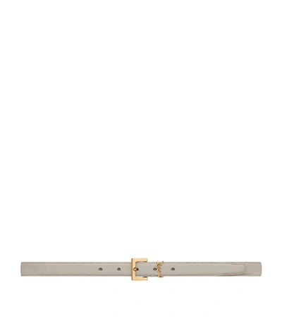 Shop Saint Laurent Leather Monogram Belt In White