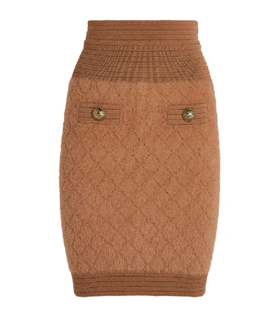 Shop Balmain Diamond-knit Skirt