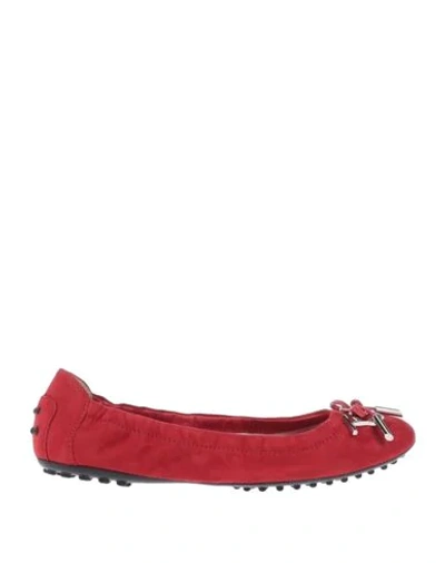 Shop Tod's Woman Ballet Flats Red Size 6.5 Soft Leather