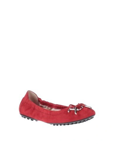 Shop Tod's Woman Ballet Flats Red Size 6.5 Soft Leather