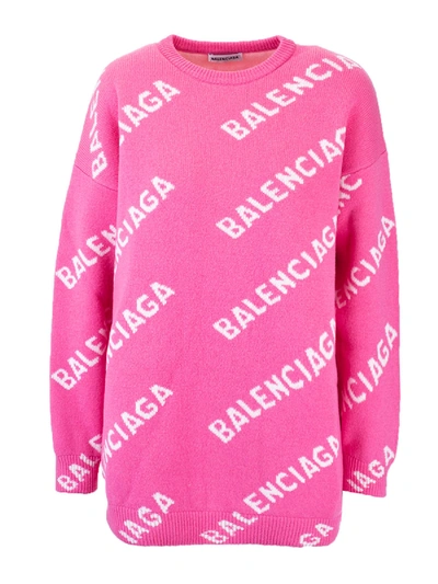 Shop Balenciaga Pink Pullover With Allover Logo