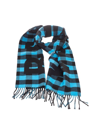 Shop Balenciaga Oversized Checkered Wool Scarf In Blue And Black