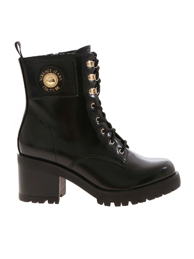 Shop Versace Jeans Couture Black Ankle Boots With Logo