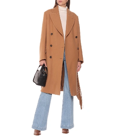 Shop Stella Mccartney Fringed Wool Coat In Brown