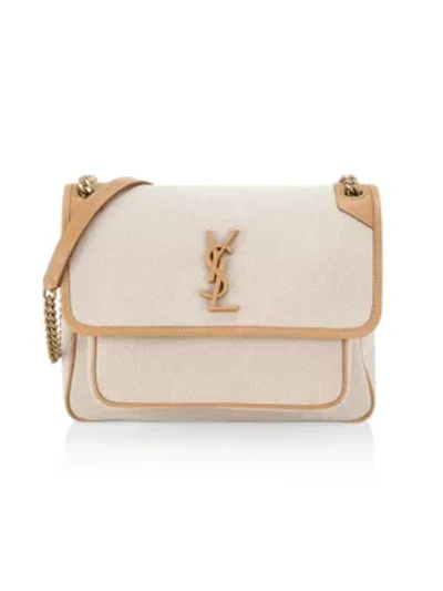 Shop Saint Laurent Niki Leather-trim Convertible Shoulder Bag In Natural