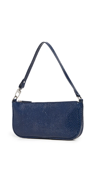 Shop By Far Rachel Deep Blue Snake Print Leather Bag