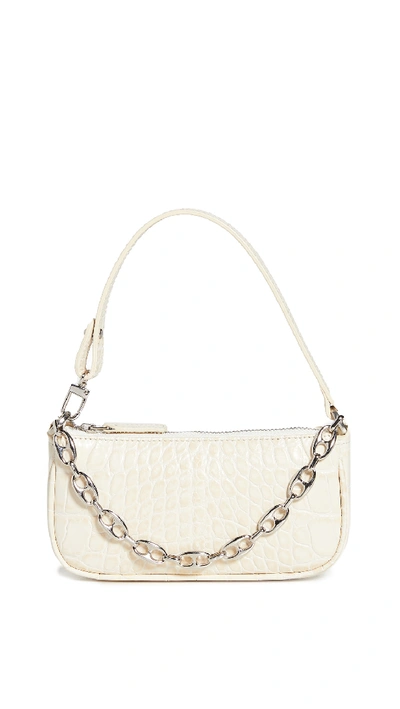 Shop By Far Mini Rachel Cream Croco Embossed Leather Bag