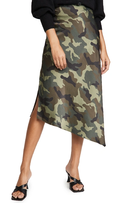 Shop Alice And Olivia Maeve Asymmetric Slip Skirt In Camo Girl