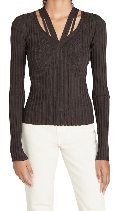 Shop Helmut Lang Strappy V Neck Top In Charred Umber