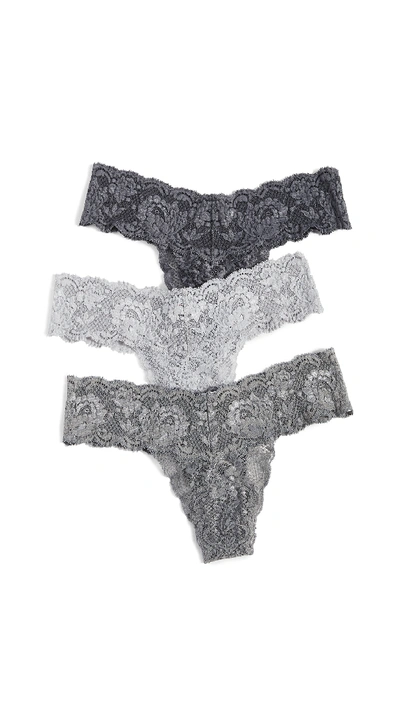 Shop Cosabella Never Say Never 3 Pack Low Rise Thong In Dove Grey/platinum/anthracite