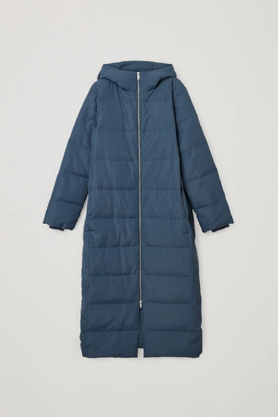 Shop Cos Longline Hooded Puffer Coat In Blue