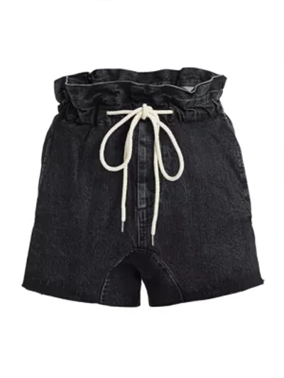 Shop Bassike Paperbag Waist Denim Shorts In Black Rinse Wash