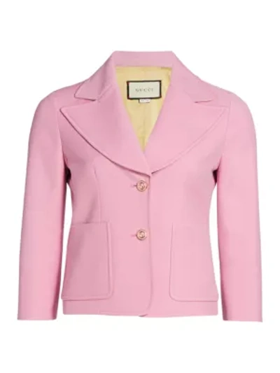 Shop Gucci Crepe Wool Silk Jacket In Lilac Rose Mix