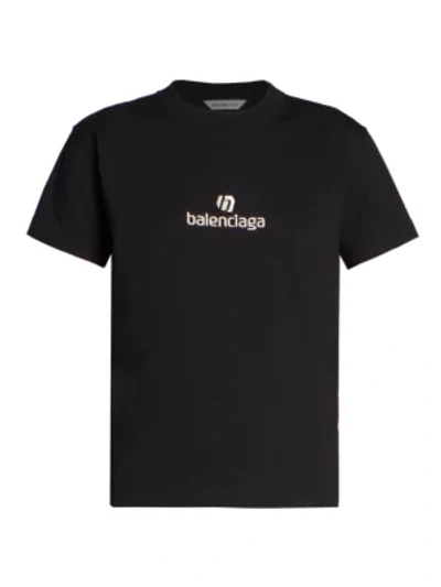 Shop Balenciaga Embroidered Logo T-shirt In Ecru Noir