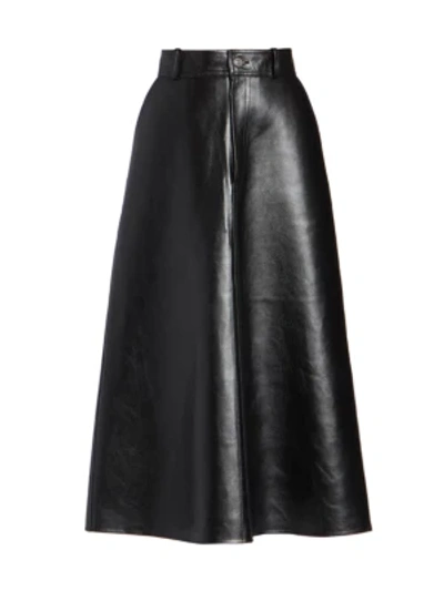 Shop Balenciaga Leather A-line Midi Skirt In Noir