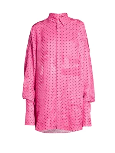 Shop Balenciaga Fluid Scarf Dotted Tuxedo Shirt In Pink/black