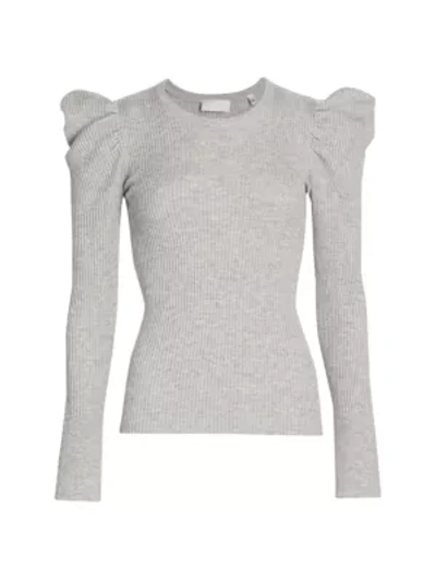 Shop 7 For All Mankind Puff-shoulder Crewneck Sweater In Heather Grey