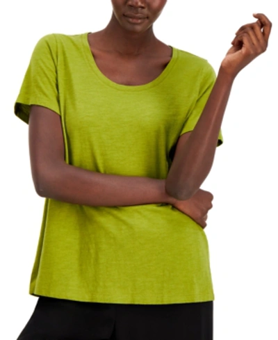 Shop Eileen Fisher Organic Cotton T-shirt, Available In Regular & Petite Sizes In Mustard Green